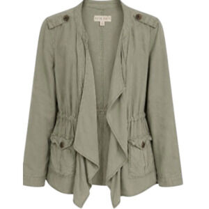 Knox Rose Women's Olive Green Utility Jacket Drape Open Front Lyocell L 8-12 NWT